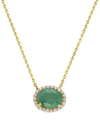 Forever Creations Usa Inc. Forever Creations 14k 1.27 Ct. Tw. Diamond & Emerald Halo Necklace In Gold