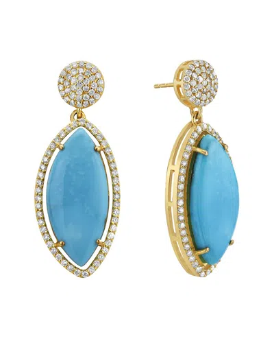 Forever Creations Usa Inc. Forever Creations 14k 13.00 Ct. Tw. Diamond & Turquoise Earrings In Gold