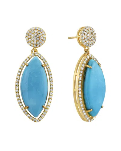 Forever Creations Usa Inc. Forever Creations 14k 13.00 Ct. Tw. Diamond & Turquoise Earrings In Blue