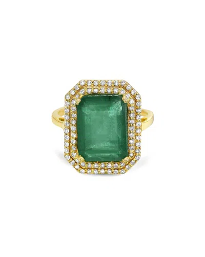 Forever Creations Usa Inc. Forever Creations 14k 6.20 Ct. Tw. Diamond & Emerald Halo Ring In Green