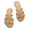FOREVER FIERCE STUDDED STRAPPY SANDALS IN TAUPE