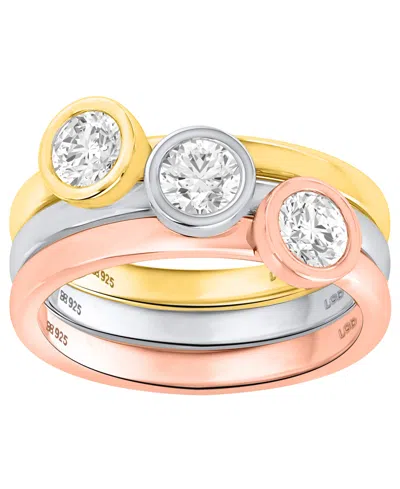 Forever Grown Diamonds 3-pc. Lab-grown Diamond Ring (1.ct. T.w.) Set In Sterling Silver, 14k Yellow Gold Plating & 14k Rose
