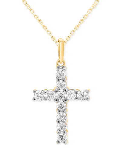 Forever Grown Diamonds Lab-created Diamond Cross 18" Pendant Necklace (1/2 Ct. T.w.) In Sterling Silver Or 14k Gold-plated In Gold-plated Sterling Silver