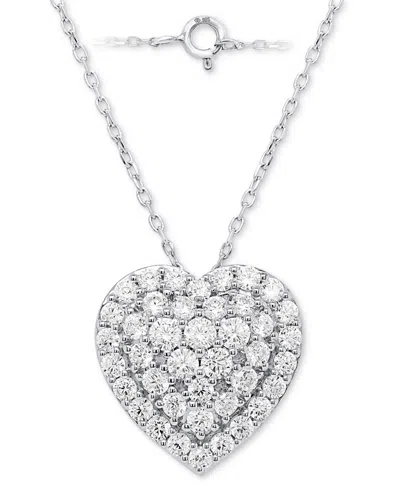 Forever Grown Diamonds Lab-grown Diamond Cluster Heart 18" Pendant Necklace (2 Ct. T.w.) In Sterling Silver Or 14k Gold-pla