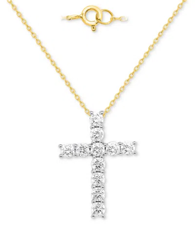 FOREVER GROWN DIAMONDS LAB GROWN DIAMOND CROSS 18" PENDANT NECKLACE (2 CT. T.W.) IN STERLING SILVER OR 14K GOLD-PLATED STER