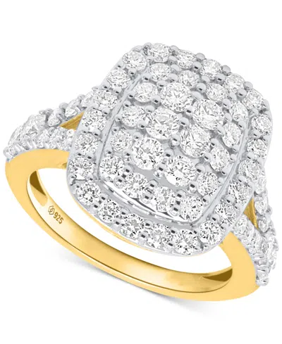Forever Grown Diamonds Lab Grown Diamond Halo Cluster Ring (2 Ct. T.w.) In Sterling Silver Or 14k Gold-plated Sterling Silv In Gold-plated Sterling Silver