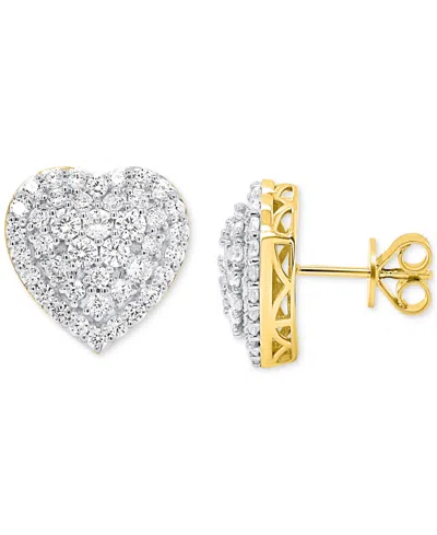Forever Grown Diamonds Lab Grown Diamond Heart Cluster Stud Earrings (2 Ct. T.w.) In Sterling Silver Or 14k Gold-plated Ste In Gold-plated Sterling Silver