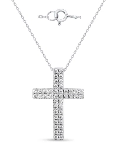 Forever Grown Diamonds Lab-grown Diamond Double Row Cross Pendant Necklace (2 Ct. T.w.) In Sterling Silver (also In 14k Gol