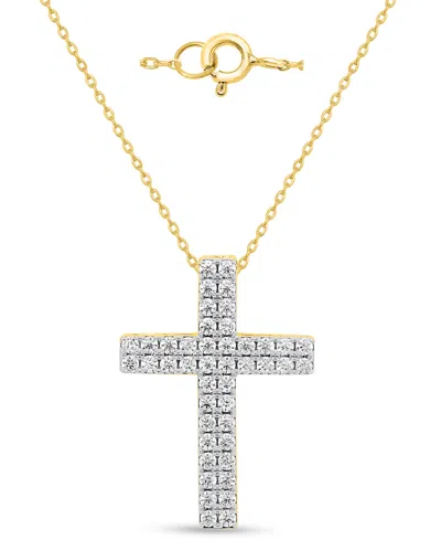 Forever Grown Diamonds Lab-grown Diamond Double Row Cross Pendant Necklace (2 Ct. T.w.) In Sterling Silver (also In 14k Gol In Gold-plated Sterling Silver