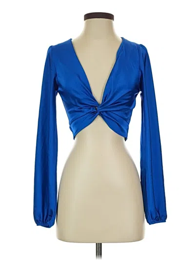 Pre-owned Forever Long Sleeve Blouse In Blue