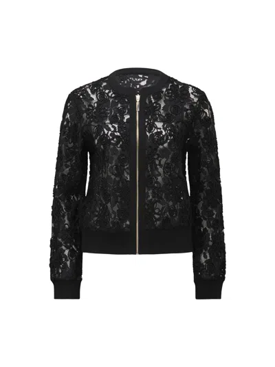 Forever New Women's Riley Lace Mixed Knit Bomber Jacket Black