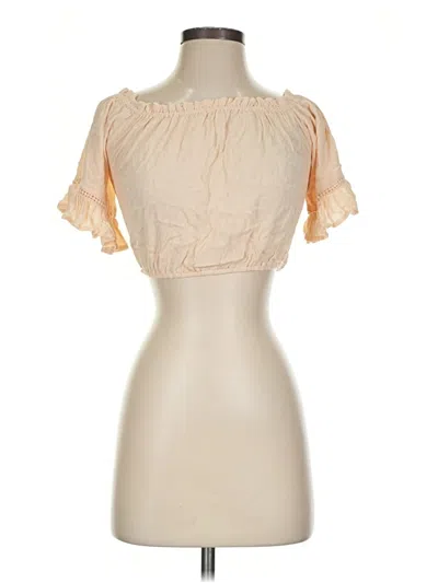 Pre-owned Forever Short Sleeve Blouse In Tan