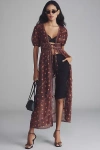 Forever That Girl Patterned Tie-front Duster Top In Brown