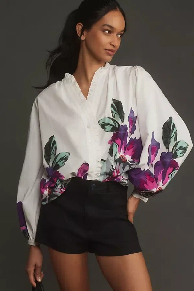 Forever That Girl Printed Ruffle Buttondown Blouse In Multicolor