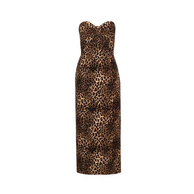 Forever Young The Label Women's Neutrals Adele Midi Strapless Leopard Dress In Brown