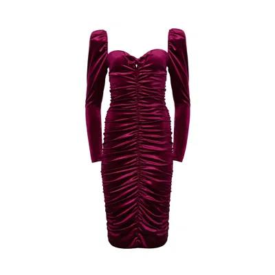 Forever Young The Label Women's Red Aliyah Midi Velvet Dress Bordeaux
