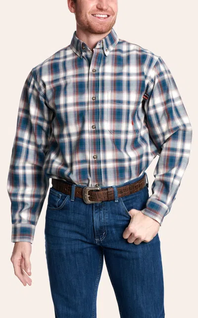 Forge Men's Aegean & Red Plaid Fr Work Shirt In Blue