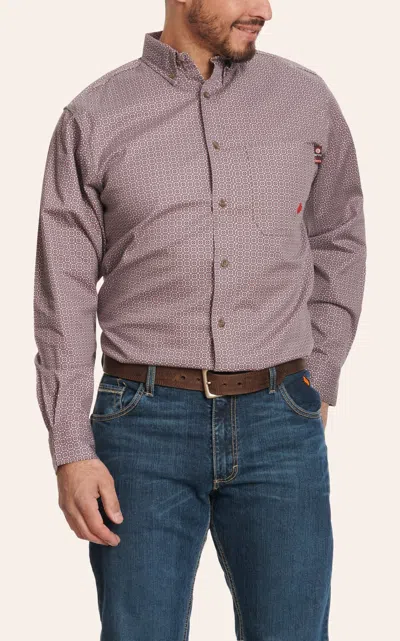 Forge Men's Dusty Burgundy & Geo Print Long Sleeve Fr Work Shirt In Gray