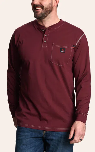 Forge Men's Fr Bugundy Contrast Stitch Light Weight Henley Shirt In Burgundy