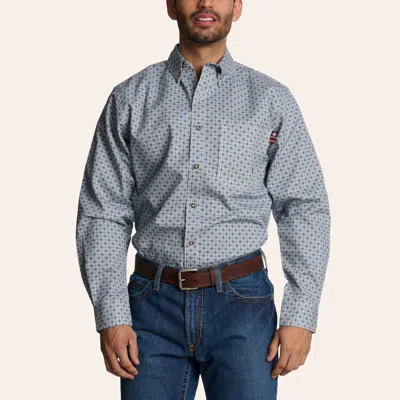 Forge Men's Gray & Blue Geo Print Fr Long Sleeve Shirt In Black