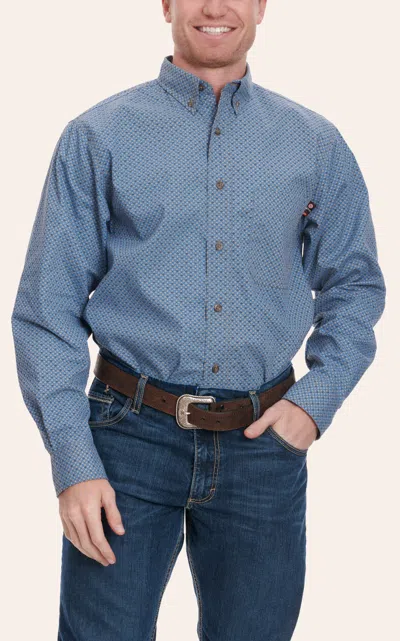 Forge Men's Gray Black & Cornflower Blue Geo Print Long Sleeve Fr Work Shirt