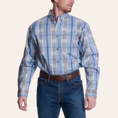 Forge Men's Light Blue Plaid Print Fr Long Sleeve Shirt