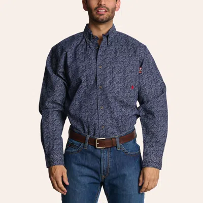 Forge Men's Navy Floral Print Fr Long Sleeve Shirt In Blue