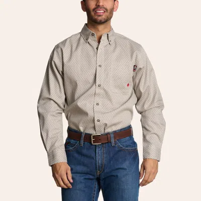 Forge Men's Tan Geo Print Fr Long Sleeve Shirt In White