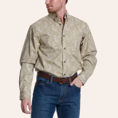 Forge Men's Tan Paisley Print Fr Long Sleeve Shirt