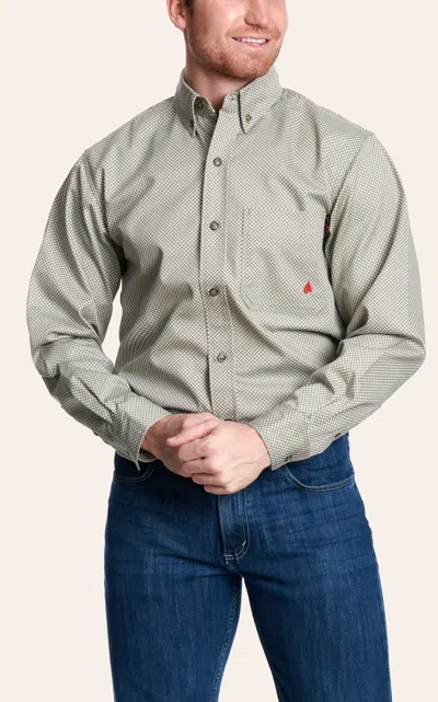 Forge Men's Taupe Geo Print Fr Work Shirt In Green