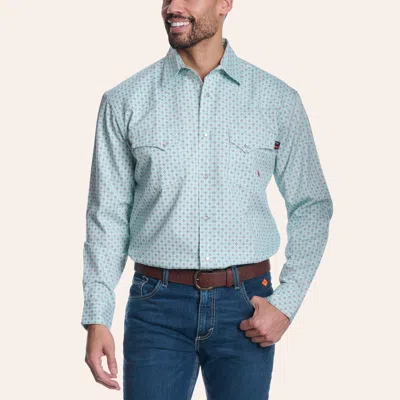 Forge Men's Turquoise Geo Print Fr Long Sleeve Pearl Snap Western Shirt In Blue