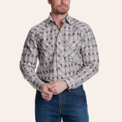 Forge Men's White & Burgundy Aztec Print Fr Long Sleeve Pearl Snap Western Shirt
