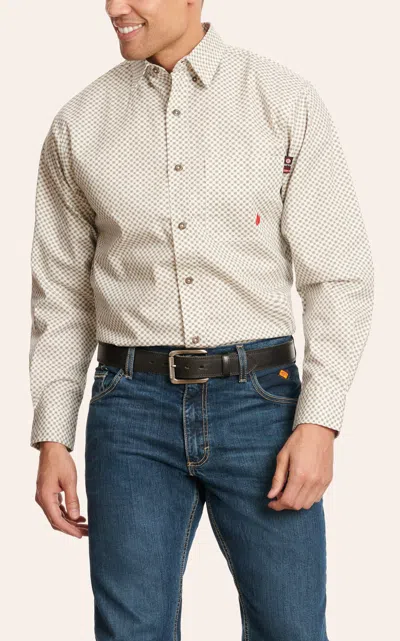 Forge Men's White & Gray Geo Print Long Sleeve Fr Work Shirt
