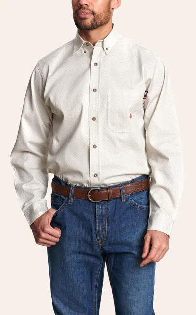 Forge Men's White & Tan Print Flame Resistant Work Shirt In Brown