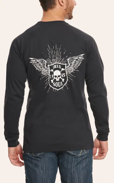 Forge Workwear Men's Black With Winged Free Soul Graphic Fr Long Sleeve Work T-shirt In Blue