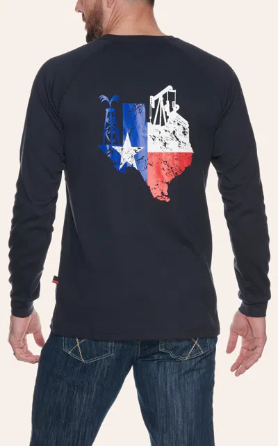 Forge Workwear Men's Navy With Texas Oil Rig Graphic Fr Long Sleeve Work T-shirt