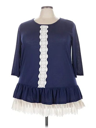 Pre-owned Forgotten Grace 3/4 Sleeve Top Blue Ruffles Neckline Tops
