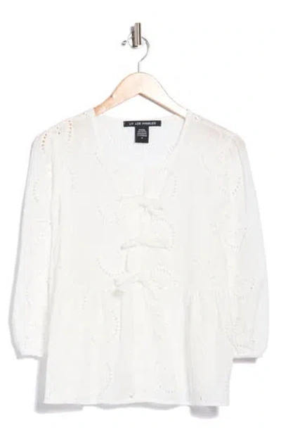 Forgotten Grace Bow Front Eyelet Cotton Top In White