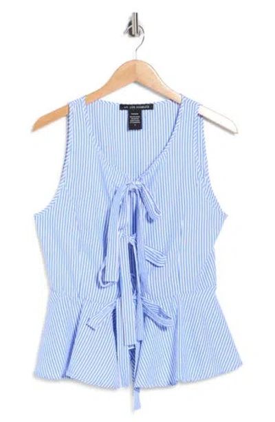 Forgotten Grace Bow Front Striped Peplum Tank In Blue