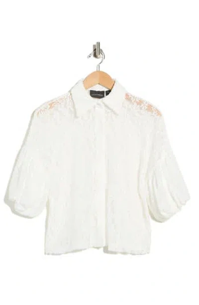 Forgotten Grace Bubble Hem Short Sleeve Lace Top In White