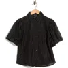 Forgotten Grace Bubble Sleeve Button Front Top In Black