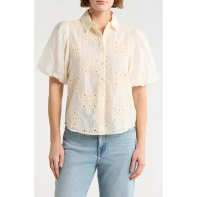 Forgotten Grace Bubble Sleeve Button Front Top In White