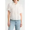 Forgotten Grace Bubble Sleeve Button Front Top In White