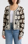 Forgotten Grace Circle Floral Open Knit Cardigan In Multi