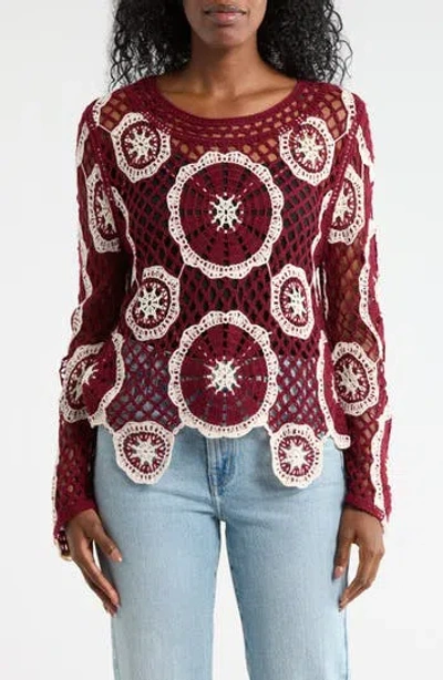 Forgotten Grace Circle Open Knit Sweater In Red