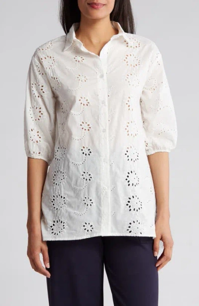 Forgotten Grace Cotton Eyelet Button-up Shirt In White