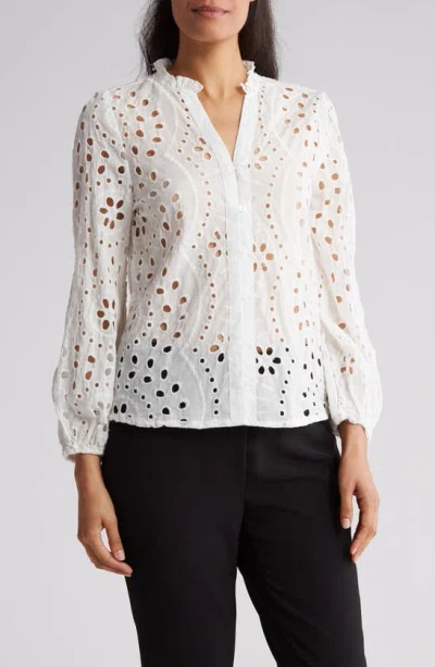 Forgotten Grace Cotton Eyelet Button-up Shirt In White