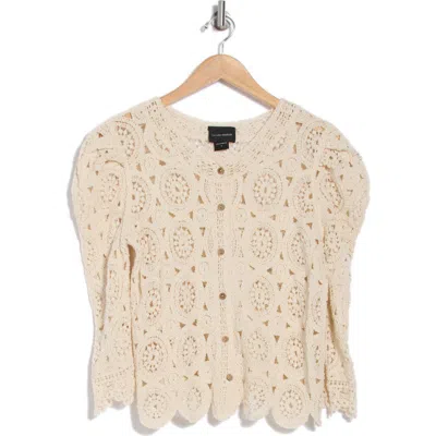 Forgotten Grace Crochet Button Front Cardigan In Natural