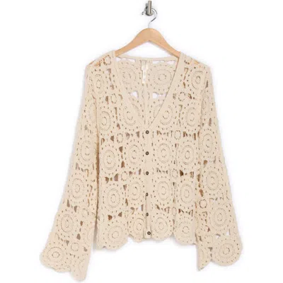 Forgotten Grace Crochet Button Front Cardigan In Natural