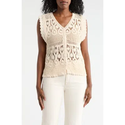 Forgotten Grace Crochet Button Tank In Neutral